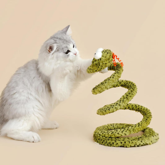 ZEZE Forest Snake Spring Cat Toy with Scratch Base, Crinkle Plush Teaser