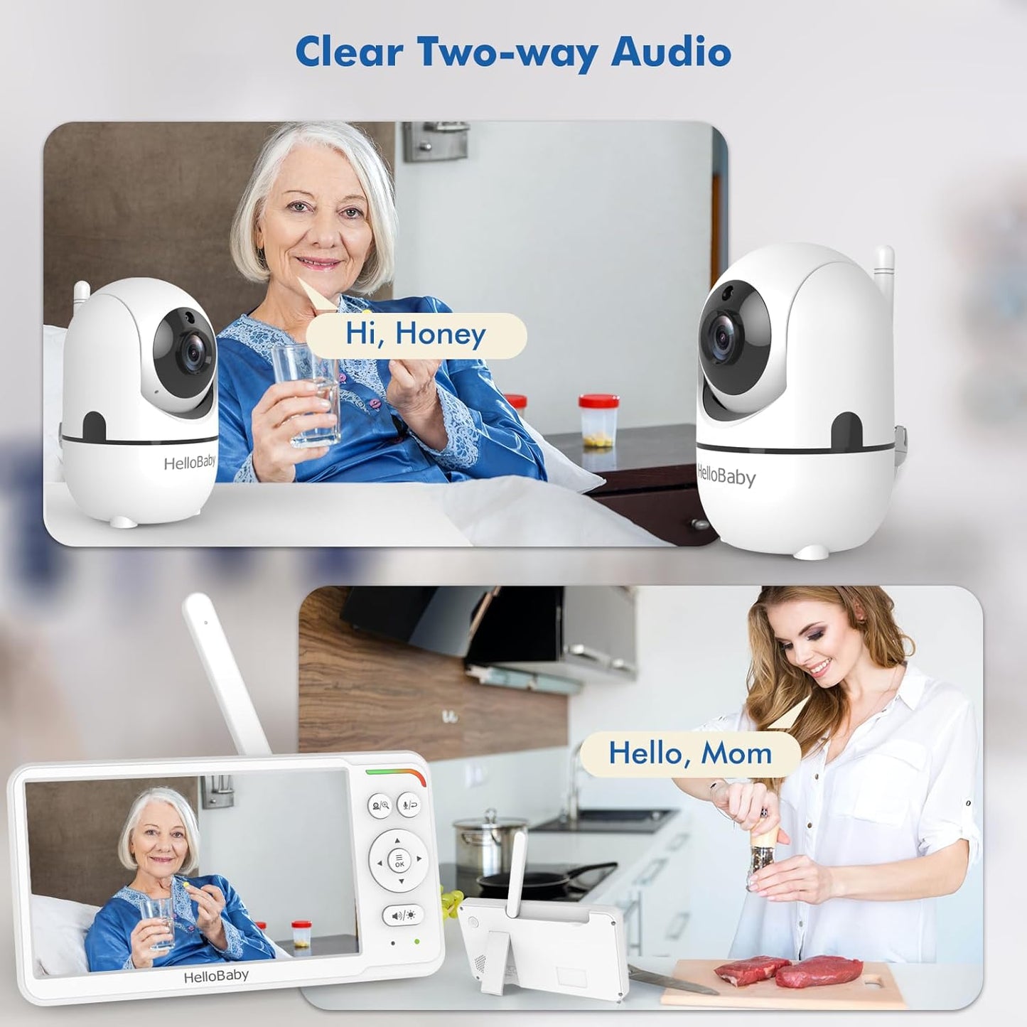 Hellobaby Baby Monitor 6" World First IPS Screen 30H Battery, Secure No Wifi, Pan Tilt Video Camera with Night Vision, VOX, 2-Way Talk, 1000Ft, Portable Video Audio Monitor Ideal for Mom, Elderly, Pet