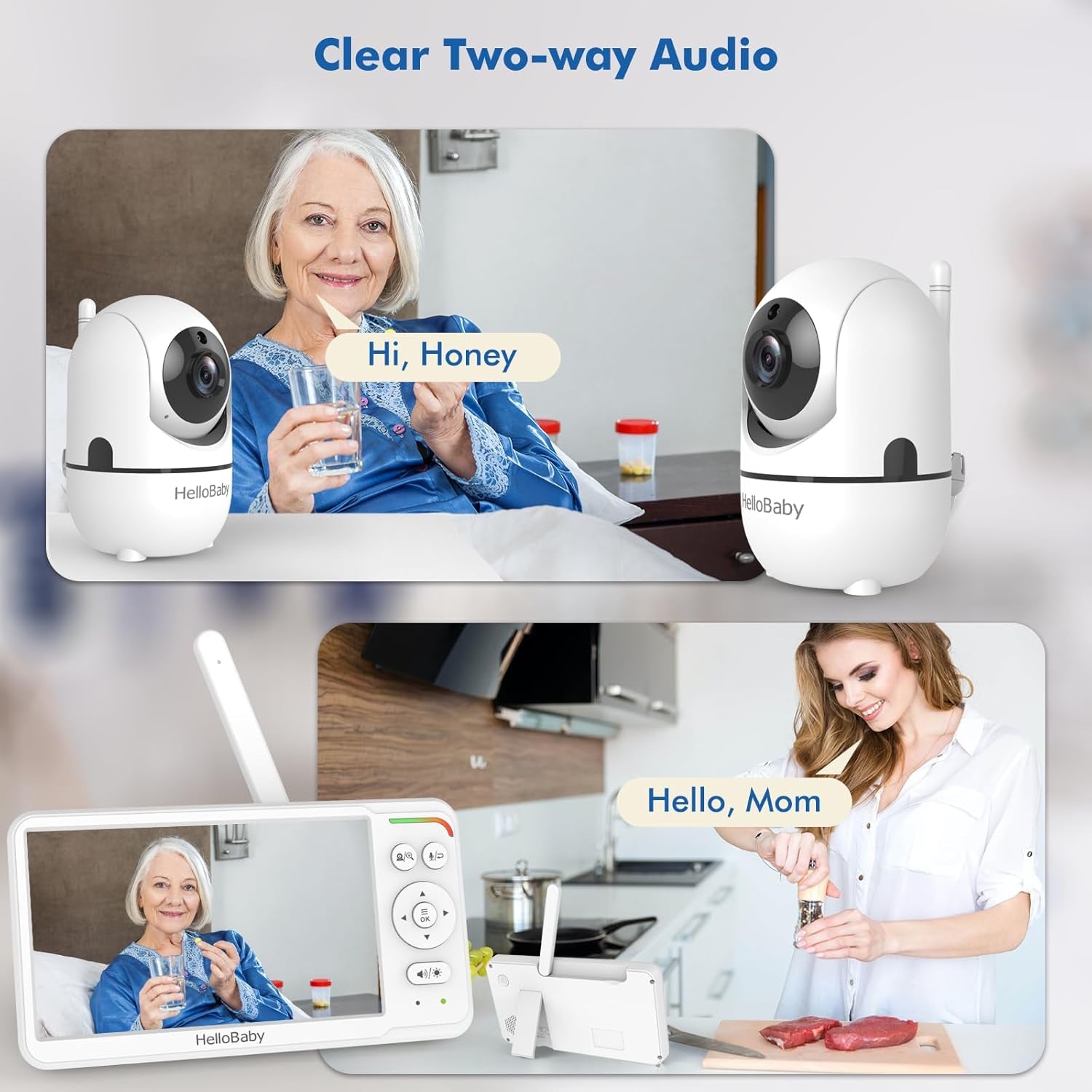 Hellobaby Baby Monitor 6" World First IPS Screen 30H Battery, Secure No Wifi, Pan Tilt Video Camera with Night Vision, VOX, 2-Way Talk, 1000Ft, Portable Video Audio Monitor Ideal for Mom, Elderly, Pet