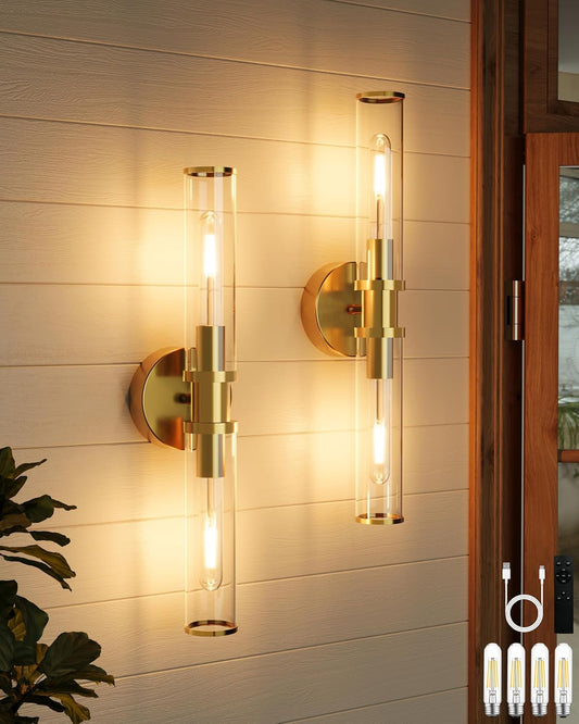 8000Mah Wireless Wall Sconces with Remote Control 3000K, Gold, 20.5 Inch