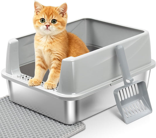 Stainless Steel Litter Box for Kittens, Small Litter Box Low Entry
