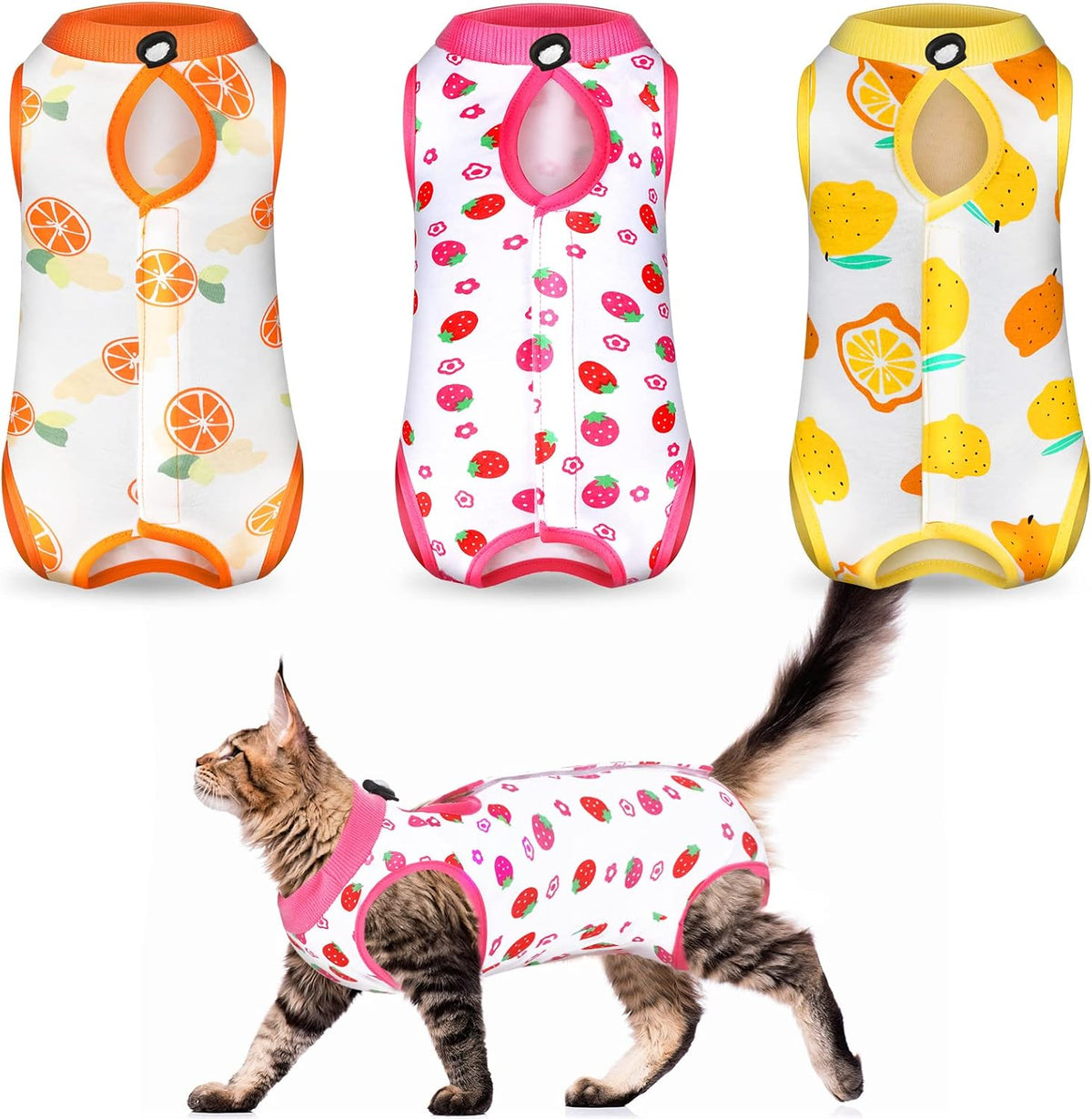 Nuanchu 3 Pcs Cat Recovery Suit, Large, Fruit Style, Colorful