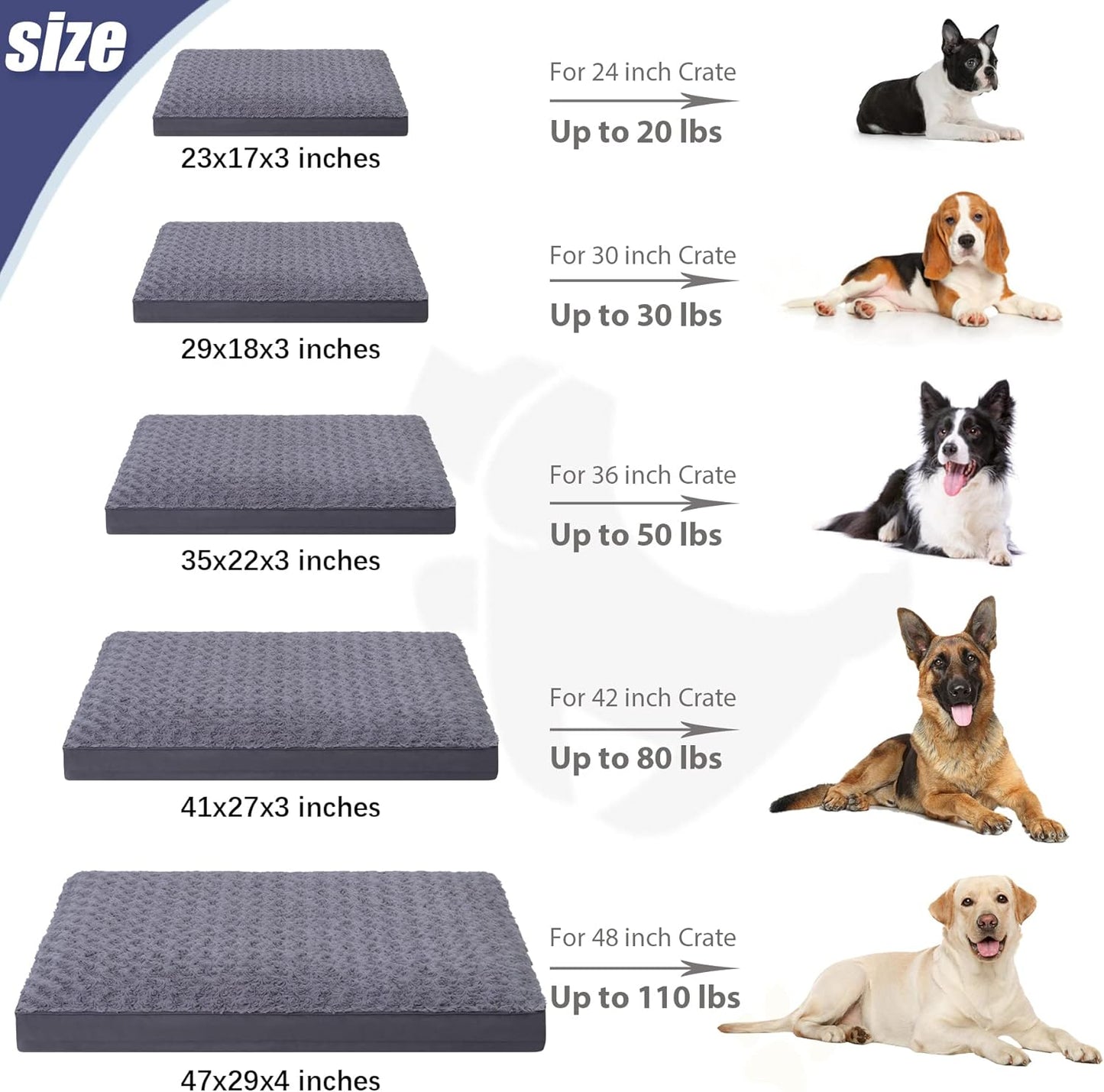 Dog Crate Bed Waterproof Dog Bed for Medium Pets Rose Velvet Soft Fluffy Washable with Removable Cover & Anti-Slip Bottom, 29 X 18 Inch, Gray