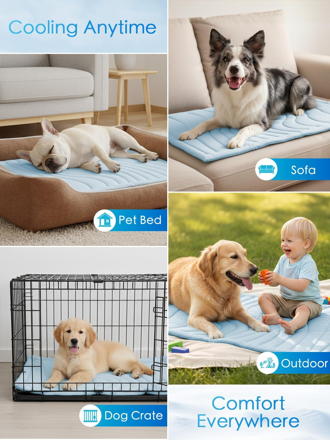 BECEMURU Cooling Mat for Large Dogs, Q-Max＞0.46 Thick Breathable Crate Pad