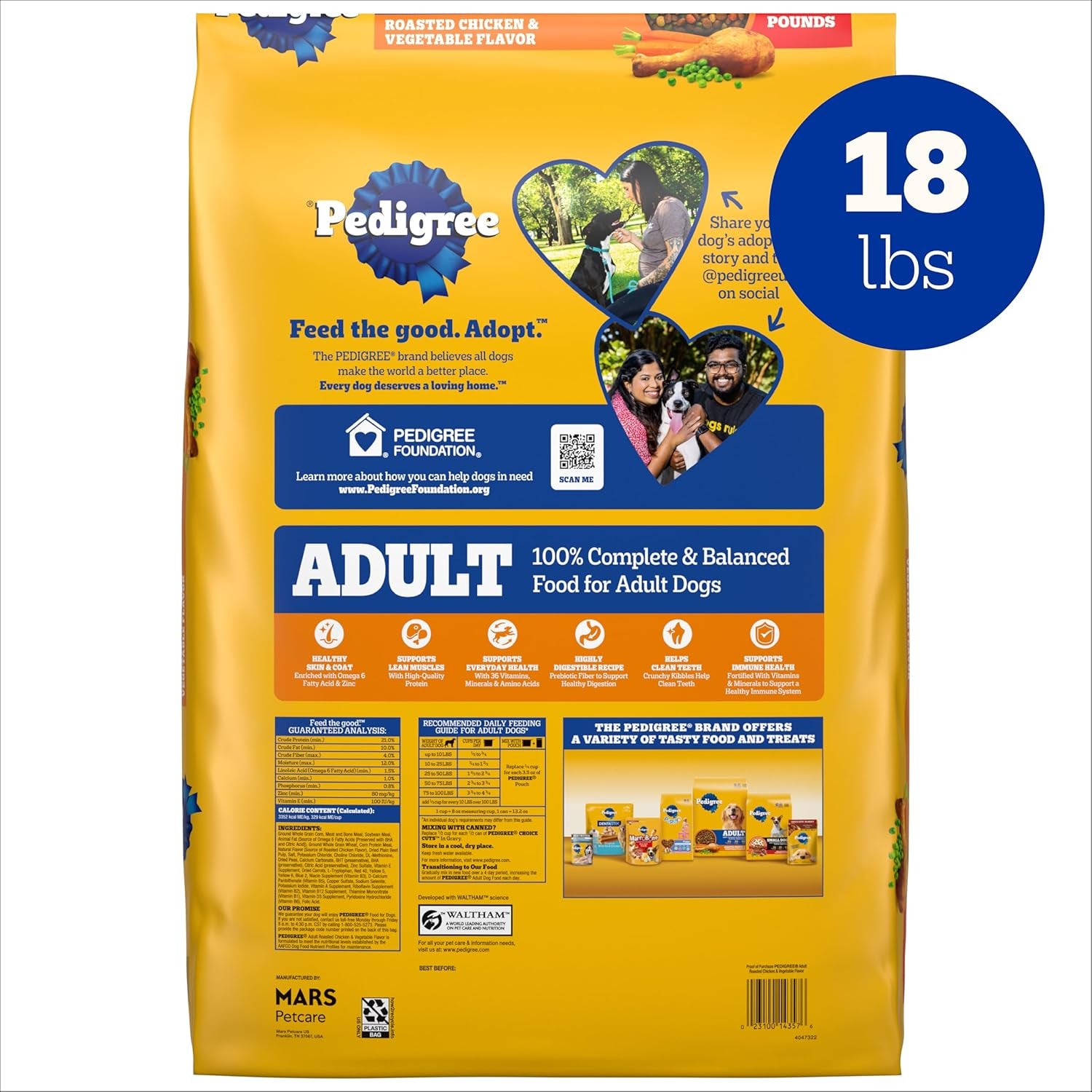 Pedigree Adult Dry Dog Food, Complete Nutrition, Roasted Chicken & Vegetable Flavor, 18 Lb. Bag