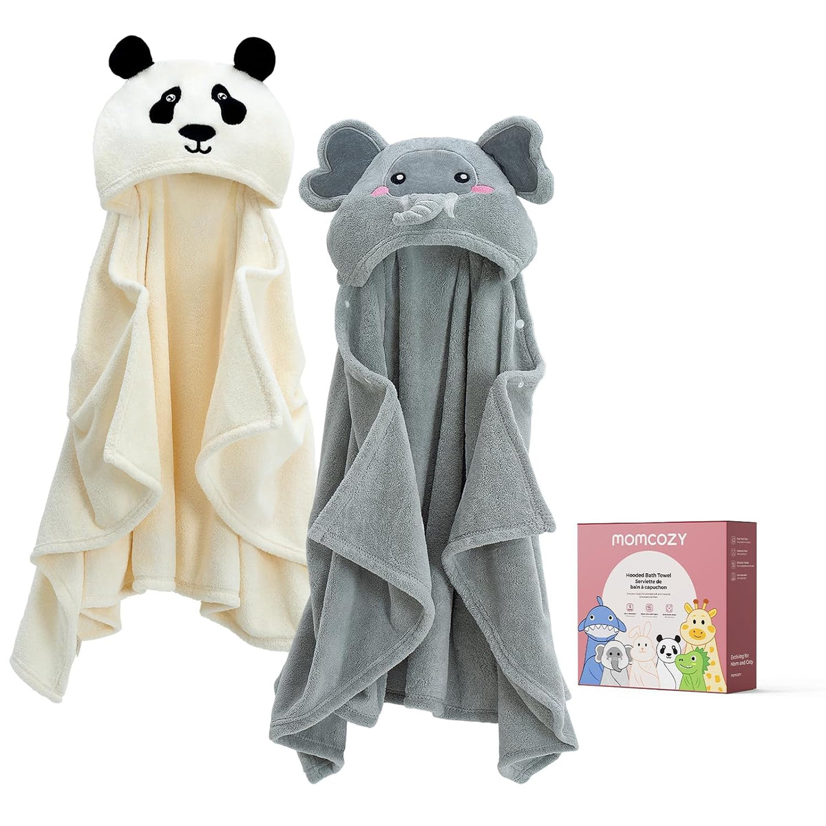 Momcozy Coral Fleece Hooded Baby Towels, 2 Pack with Health Label