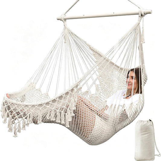 Chihee Hammock Chair Handmade Woven Mesh Hanging Seat Metal Spreader Bar