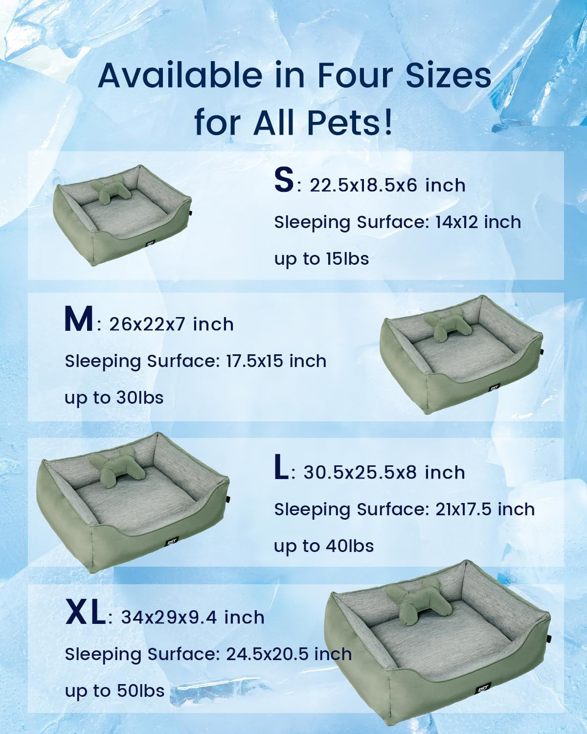 Zonli Cooling Dog Bed, Dog Bed for Small Dogs & Cats, Dog Cooling Bed with Bolsters Waterproof, for Dogs up to 15 Lbs, Pet Bed with Washable Cover, Non-Slip Bottom, without Gel, Mint Green