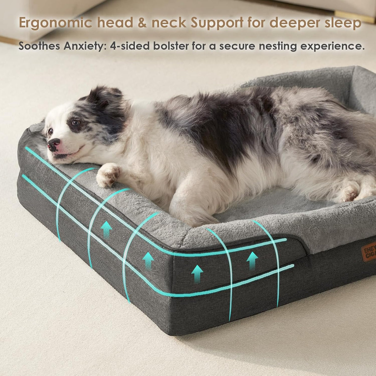 EHEYCIGA Orthopedic XL Dog Bed for Large Dog, Memory Foam Dog Couch, Grey
