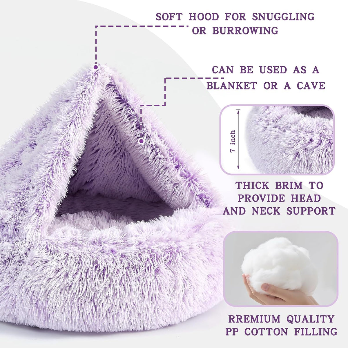 NOYAL Calming Donut Dog Bed, Hooded Cave with Blanket