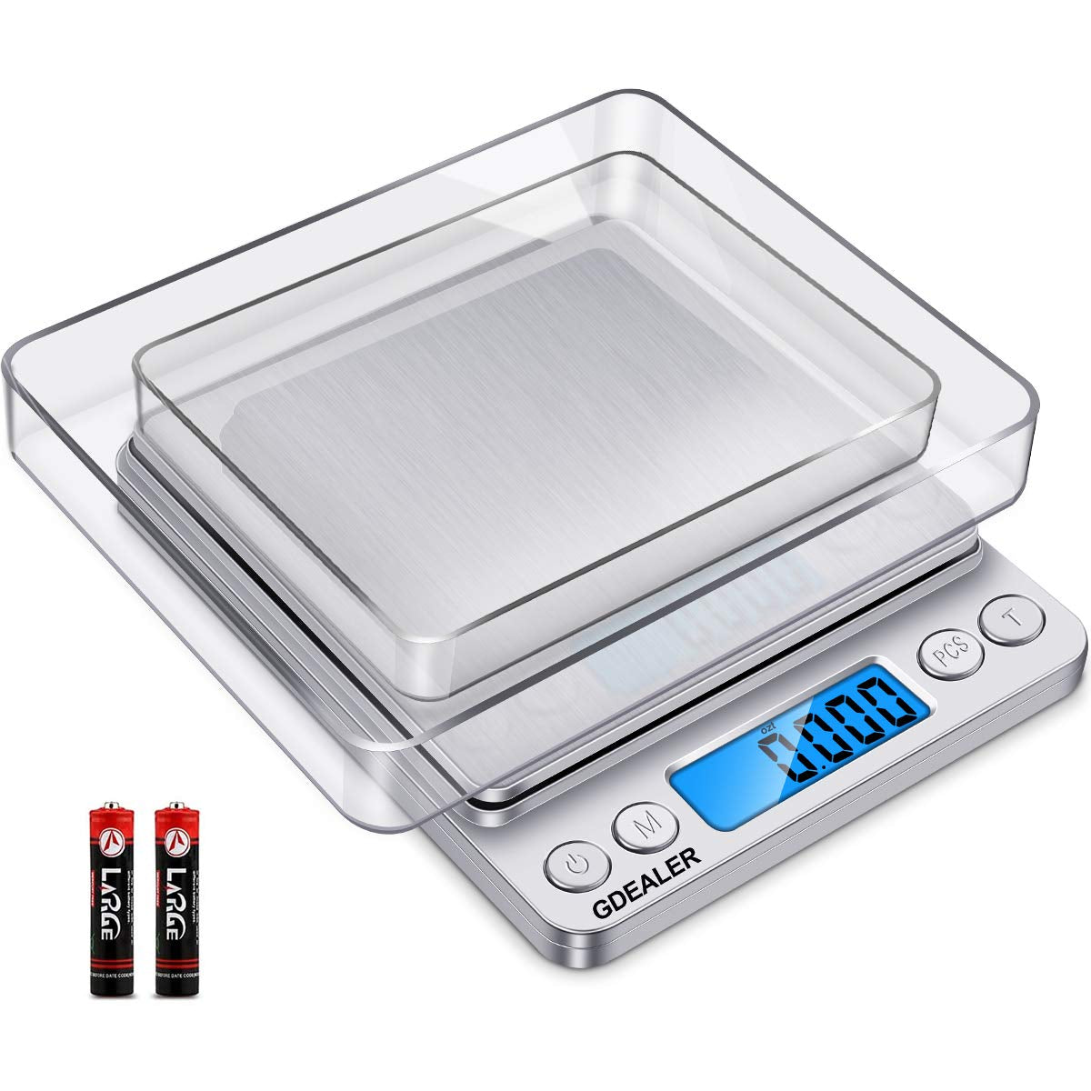 GDEALER Food Scale, 0.001Oz/0.01G Precise Digital Kitchen Scale Gram Scales Weight Food Coffee Scale Digital Scales for Cooking Baking Stainless Steel Back-Lit LCD Display Pocket Small Scale, Silver