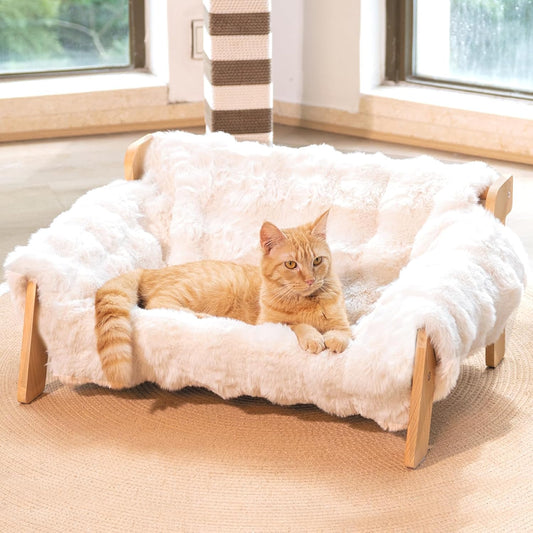 CHEERHOME PETS Elevated Cat Couch Bed Wooden Raised Kitty Sofa Lounge Chair