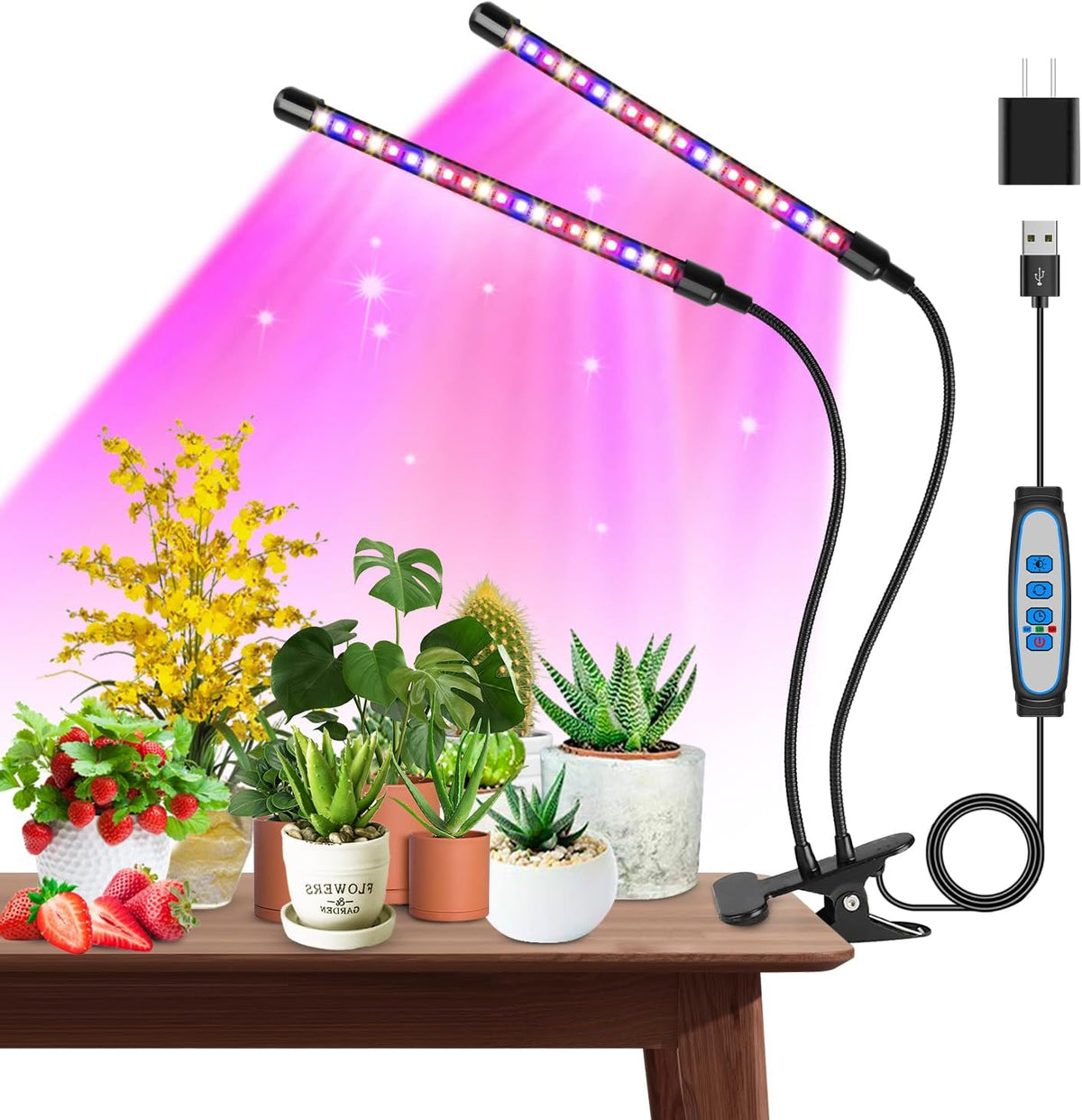 Garpsen Grow Lights for Indoor Plants, 2 Heads Clip on Plant Light, 40 Leds