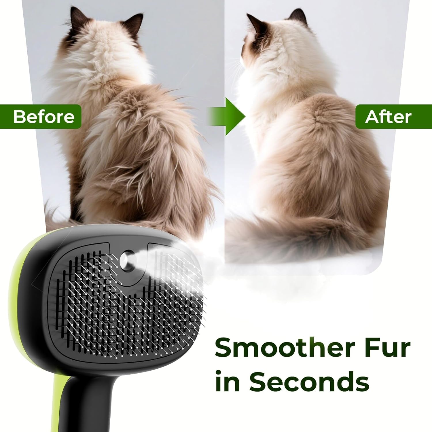 Pecute Self-Cleaning Steam Dog Cat Brush for Heavy Shedding/Long Coats | Gentle, Undercoat Removal & Smoothing, Shedding Control, for Water-Anxious Pets, 2 Cool Mist Modes, XL Tank