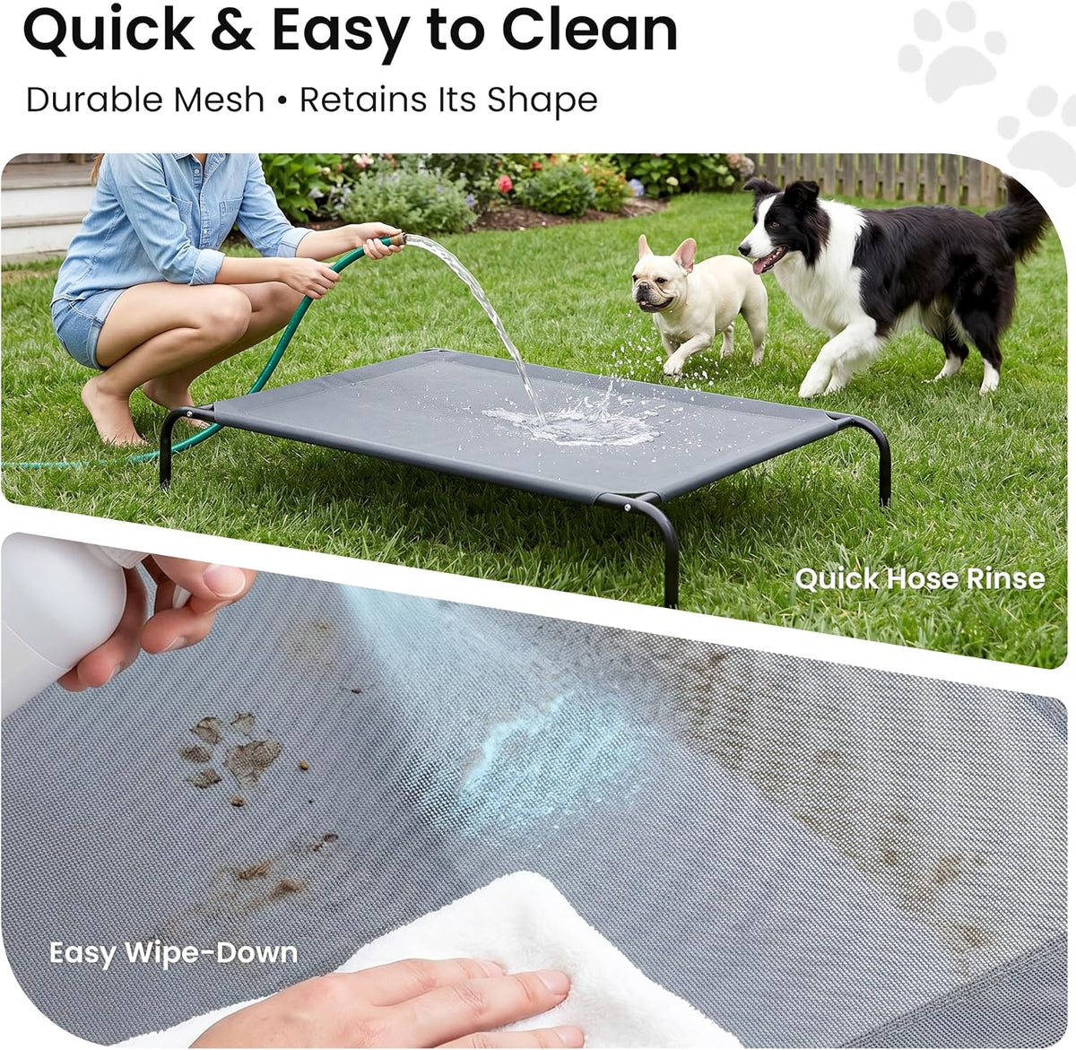 Love'S Cabin Elevated Cooling Dog Bed for Large Dogs, Portable Indoor & Outdoor Raised Pet Dog Cat Cot, Durable Summer Frame with Breathable Mesh, Grey, 48 Inches