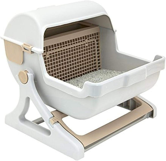 Le You Pet Semi-Automatic Quick Cleaning Cat Litter Box, Luxury Cat Toilet(White / Milk Brown)