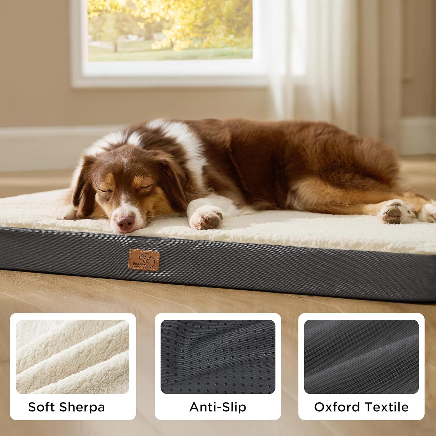 Bedsure Dog Beds Large Sized Dog - Comfy Flat Pet Beds with Removable Washable Cover, Orthopedic Egg Crate Foam Puppy Mat, Suitable for Pet up to 65 Lbs
