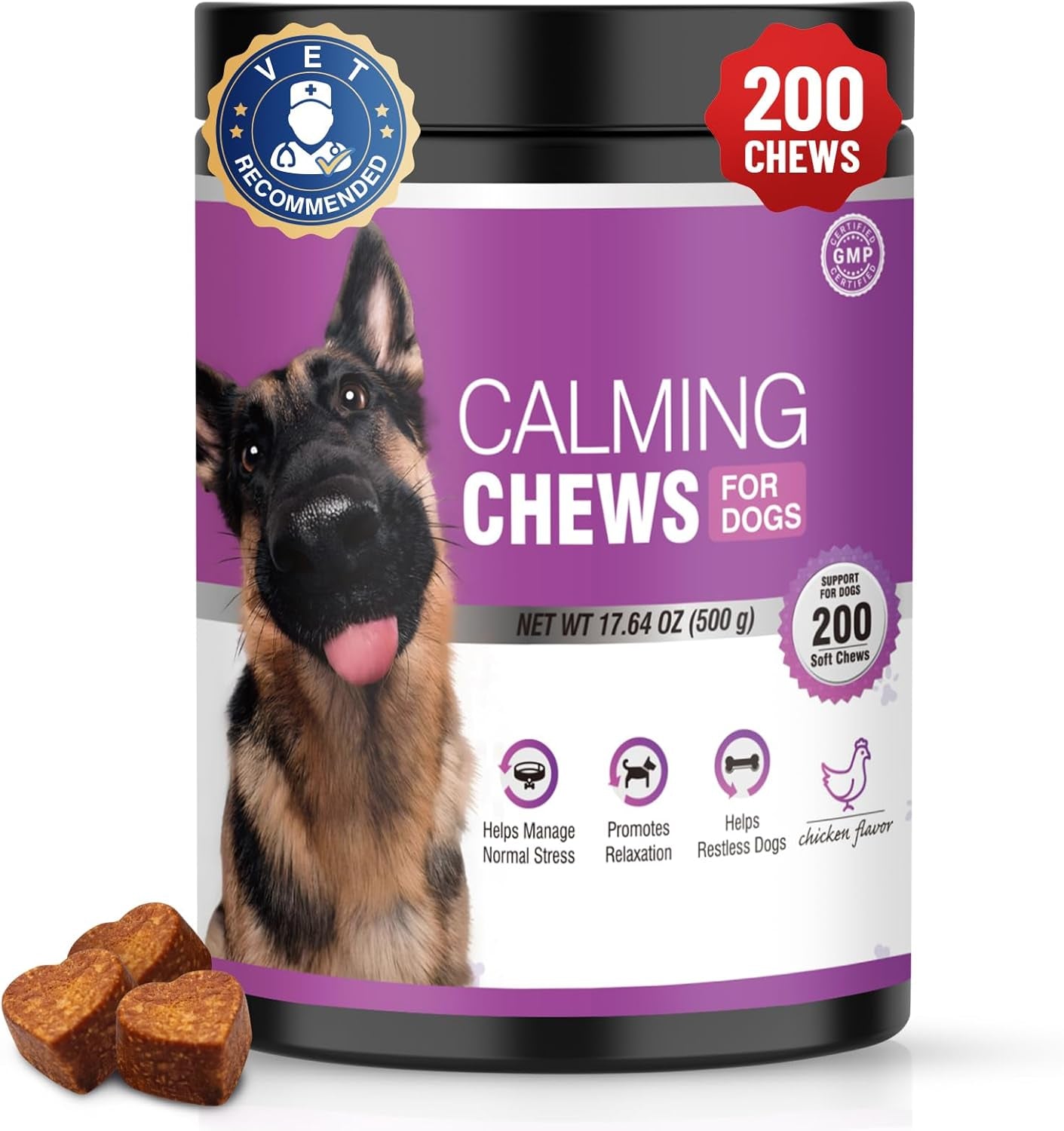 Calming Chews for Dogs 200Pc Dog Calming Treat and Bites with Melatonin - Anxiety and Stress Relief Treats for Dogs Puppy Sleep Aid Calm Dog with Noise,Thunder, Barking, Separation,Chewing