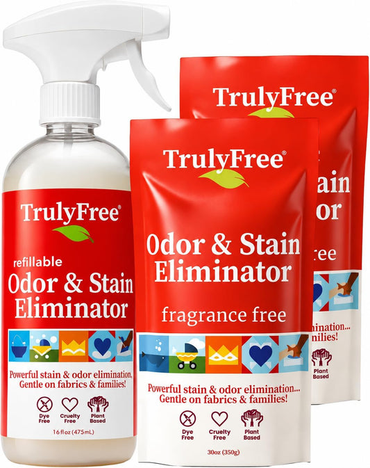 Truly Free Odor & Stain Eliminator - 1 Bottle + 2 Refills, 3Oz Ea