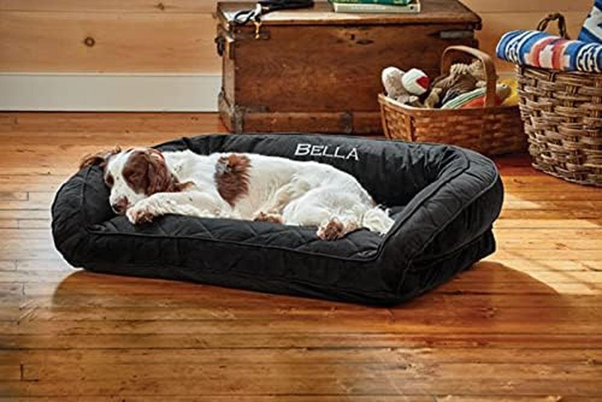 Orvis Comfortfill-Eco Couch Dog Bed – Plush Three-Sided Bolster with Comfortfill-Eco Cushion, Quilted Cover, Zip-Off & Machine Washable, Slate - Medium