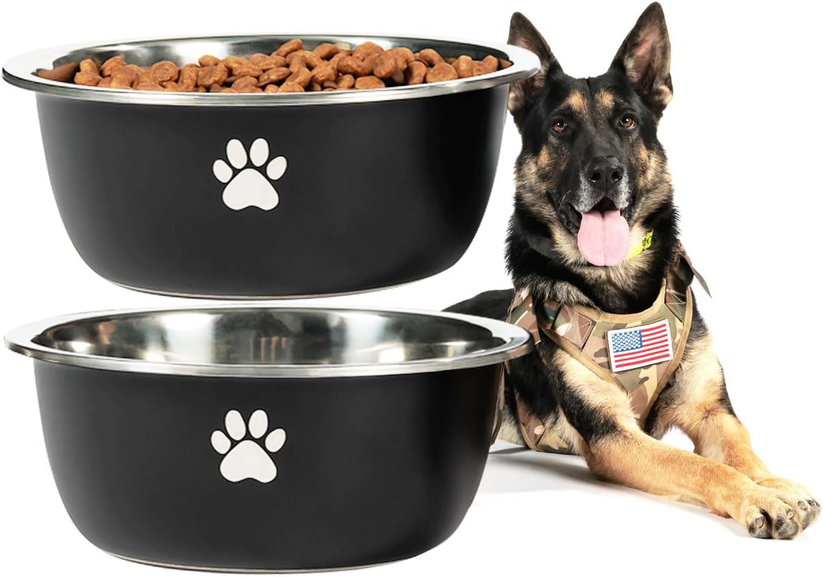 Large Dog Water Bowl 2 Pack, 1.3 Gallons 170Oz Stainless Steel Extra Large Dog Food Bowl for Big Giant Dogs, Black