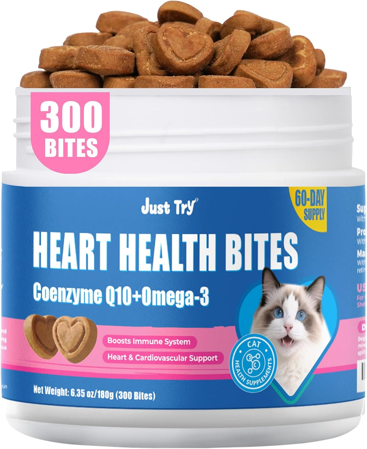 Just Try Coq10 & Taurine Cat Treats, 300 Ct