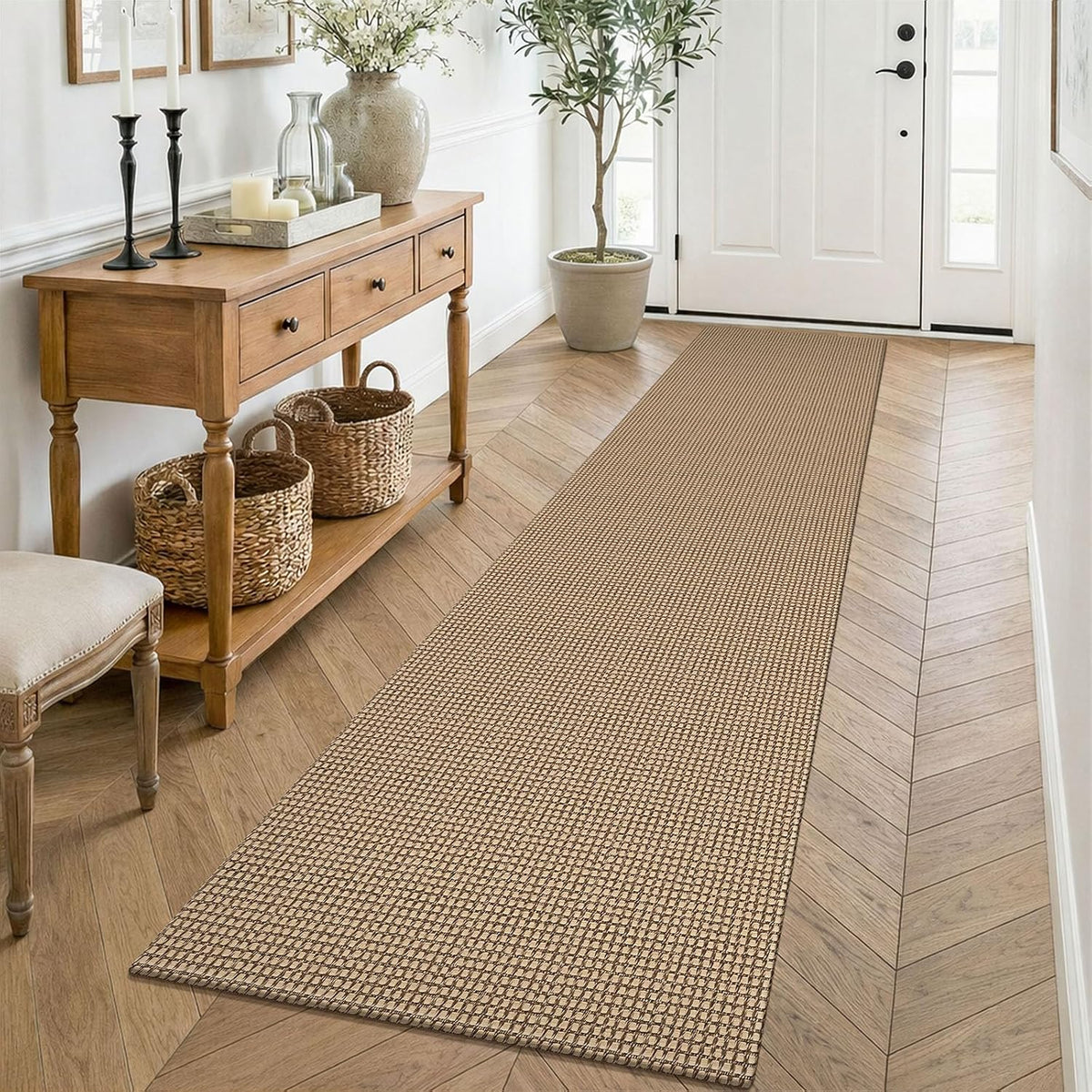 KOZYFLY Boho Runners for Hallways 2X8 Ft Washable Kitchen Runner Non Slip Rubber Backed Hall Runners Cotton Entryway Runner Rugs for Indoor Backdoor Bedroom Kitchen, Orange Beige/Tan/Brown