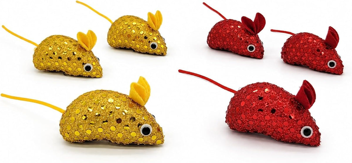 LOGOFUN 6PCS Cat Mouse Toys Sequin Plush Catnip Mice