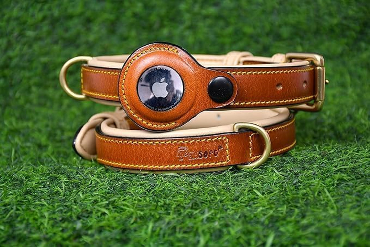 Leather Dog Collar for Small Medium Large Dog - Soft Padded Puppy Collars, Classic Heavy Duty Dog Collar Rust Proof Metal Buckle Dog Collar, (Brown, L) Fits 18, 19, 20 & 21 Inches