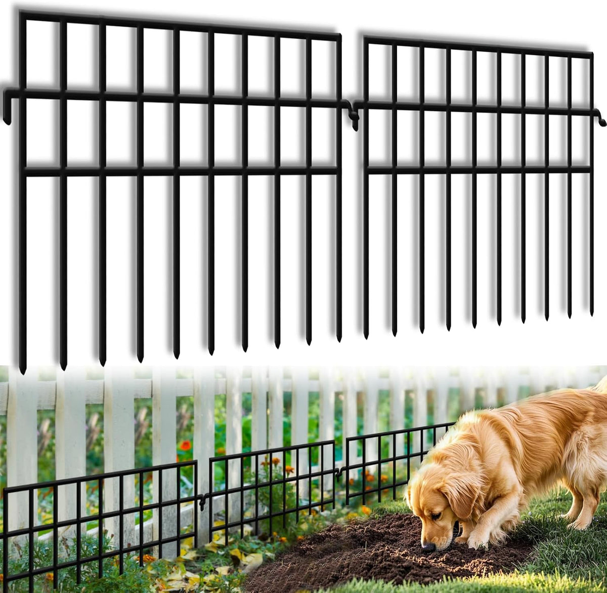 45.33Ft(L) X 13In(H) Animal Barrier Fence No Dig, 32 Panels Rabbit Fences for Garden, Dog Digging Ground Defense Border Small Metal Fencing under Barriers Blocker, Flower Bed, Patio