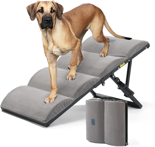 Veehoo Foldable Dog Ramp for Bed Couch Large Dogs, Adjustable 12-20'' High