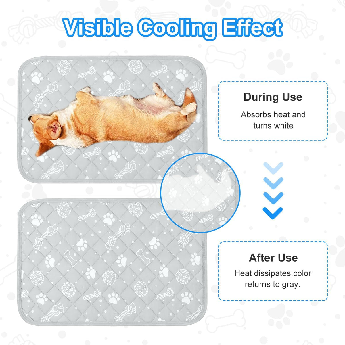 Self Dog Cooling Mat 39”X 59”,Color-Changing,Foldable and Washable,Grey