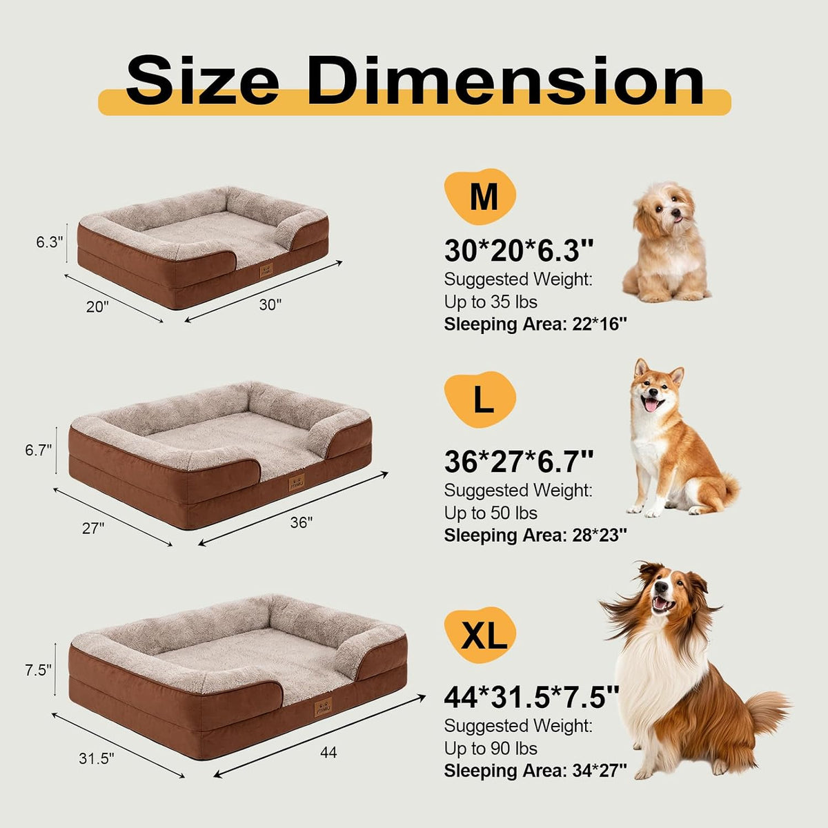 Orthopedic Extra Large Dog Bed, Memory Foam XL Dog Bed Couch, 44" L