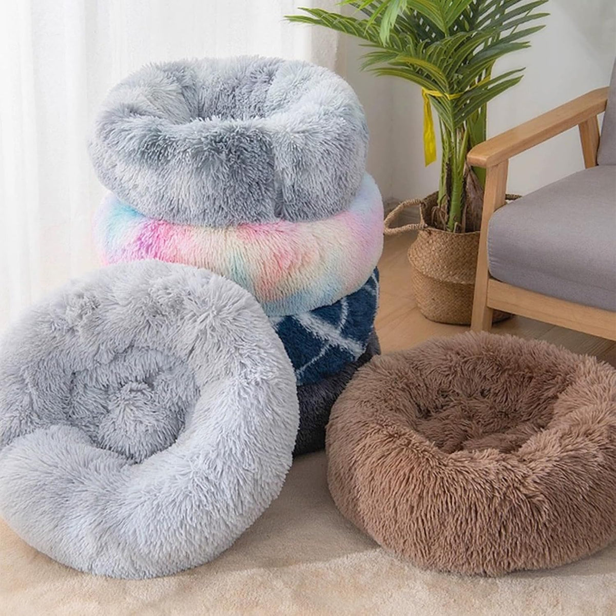 Dog Bed for Small Medium Large Dogs Cats, 20 Inch Calming Washable-Round Cozy Soft Pet Bed for Puppy and Kitten with Slip-Resistant Bottom