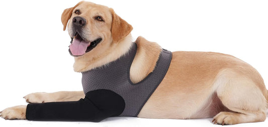 Dog Recovery Sleeve, Dog Recovery Suit, Abrasion Resistant Sleeve Front Leg, Washable 2.5Mm Thick and Breathable, Pet Wounds Prevent Licking, Bite (Large, Grey-Black)