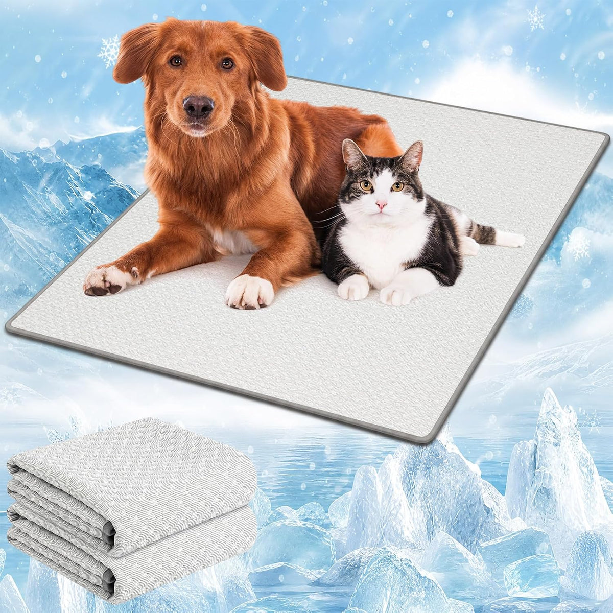2 Pack Dog Cooling Mat Washable Self Cooling Pet Pad for Cats Dogs, Ice Silk Cold Kennel Crate Mat with Chill Fiber for Summer Indoor Outdoor Pet Sleeping (59 X 39 Inches,Extra Large)