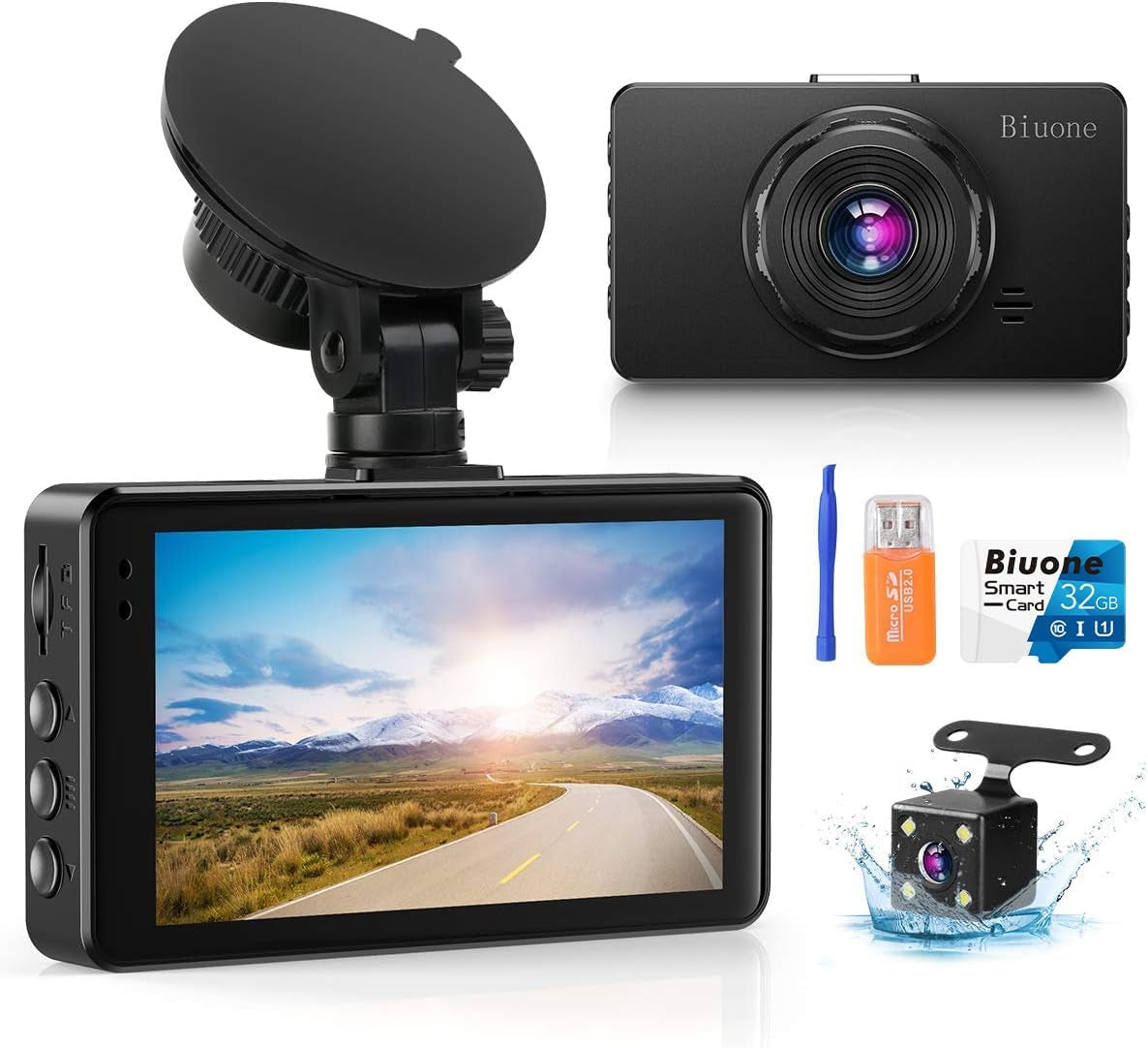 Dash Cam Front and Rear, 1080P Dash Camera for Cars with 32G Card