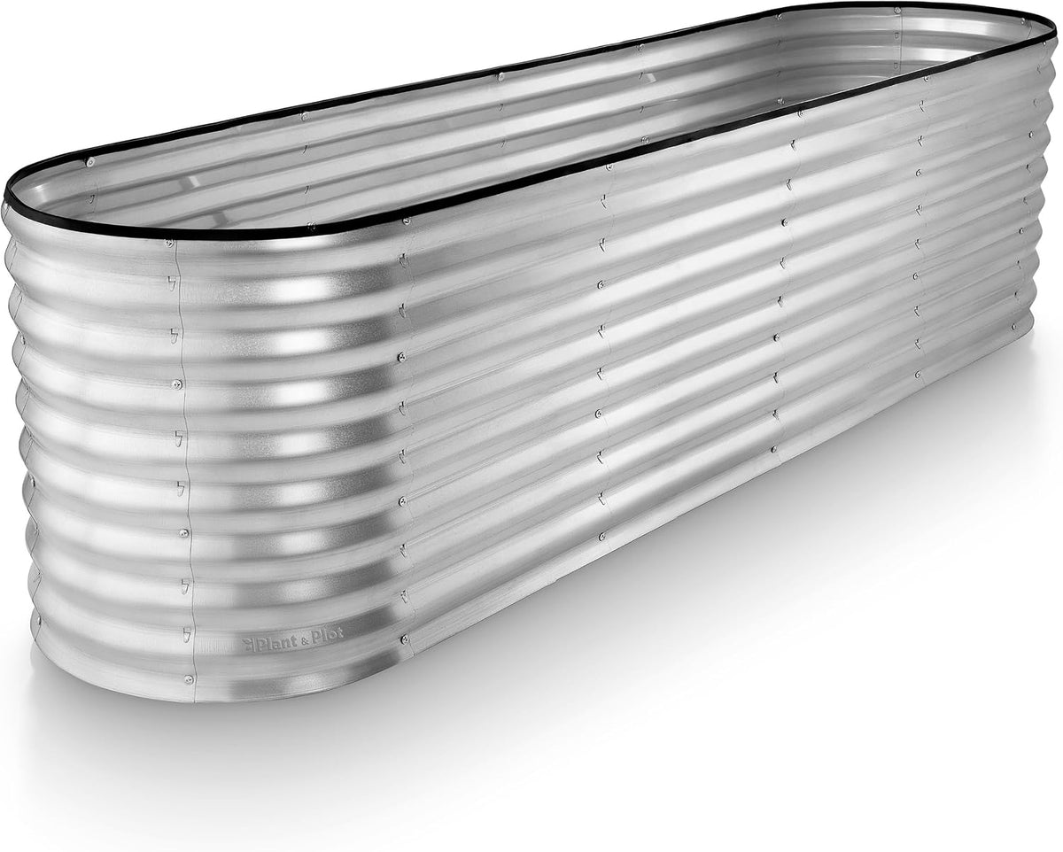 Plant & Plot Galvanized Raised Garden Beds Outdoor // 8×2×2 Ft Planter Raised Beds for Gardening, Vegetables, Flowers // Large Metal Garden Box (Silver) // Patented Tool-Free Design