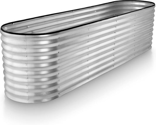 Plant & Plot Galvanized Raised Garden Beds Outdoor // 8×2×2 Ft Planter Raised Beds for Gardening, Vegetables, Flowers // Large Metal Garden Box (Silver) // Patented Tool-Free Design