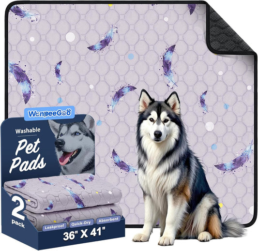Washable Dog Pee Pads, Non-Slip Waterproof, 36 X 41 In, 2 Pack, Feather