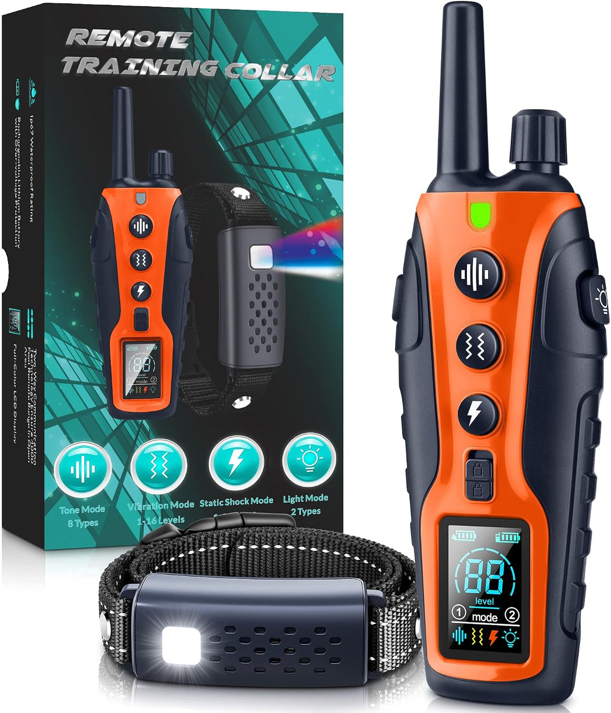 Dog Shock Collar with Flashing Light for Night Walks,4500Ft Dog Training Collar Adjustable Pitch Beep(1-8), Vibration(1-16), Safe Shock(1-99), and Keypad Lock, Shock Collar for Dogs