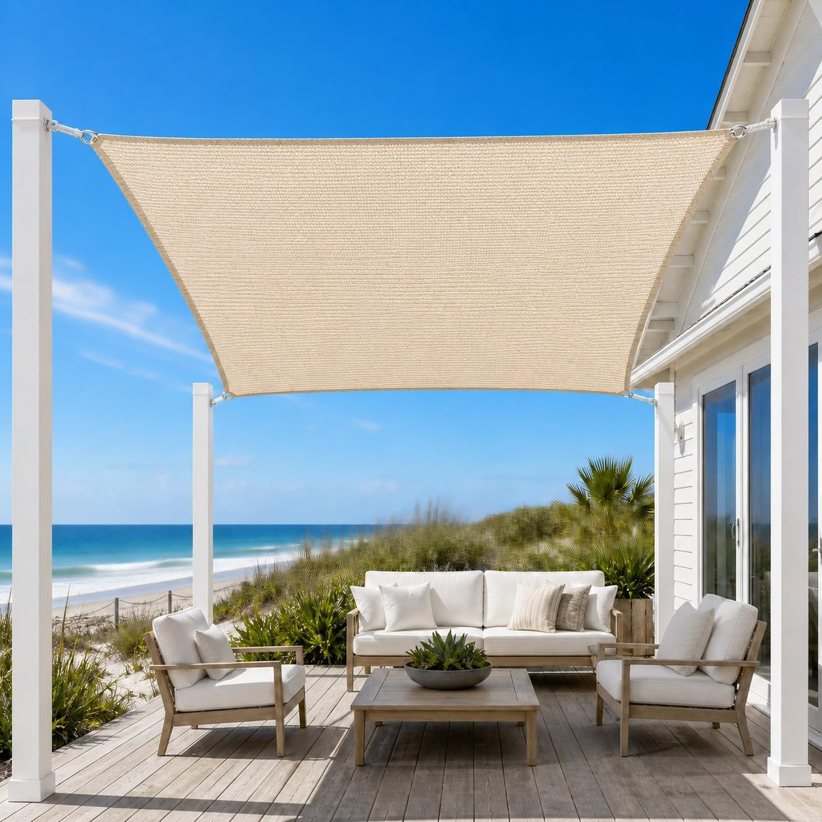 5' X 8' Beige Straight Edge Sun Shade Sail, Rectangle Awning Outdoor Shade Cloth Pergola Cover UV Block Fabric- Customized