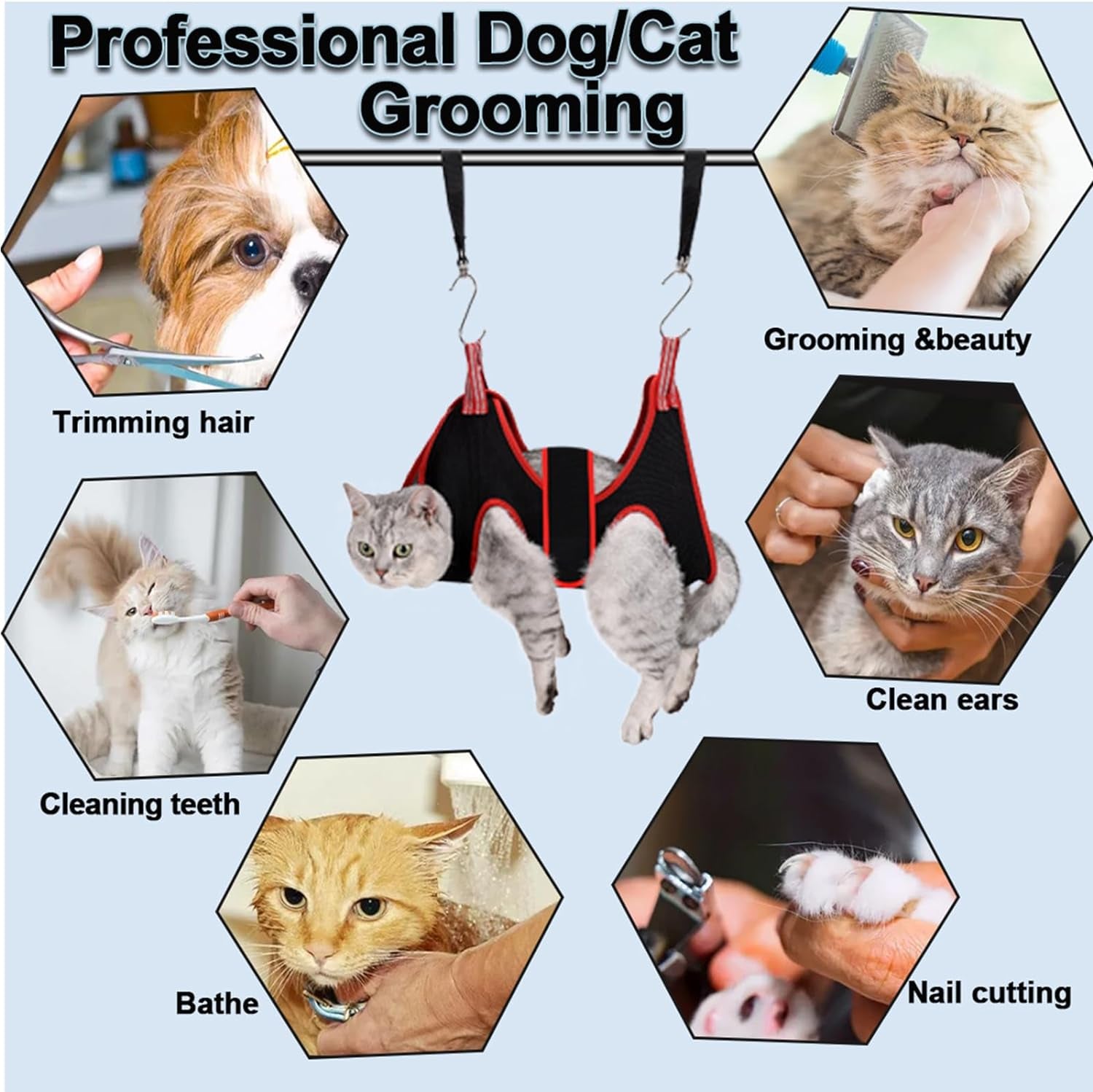 Cat Grooming Hammock Harness for Small Dogs,Pet Hammock Restraint Bag,Dog Grooming Sling for Trimming Nail and Ear/Eye Care(Xs Size,6.5")