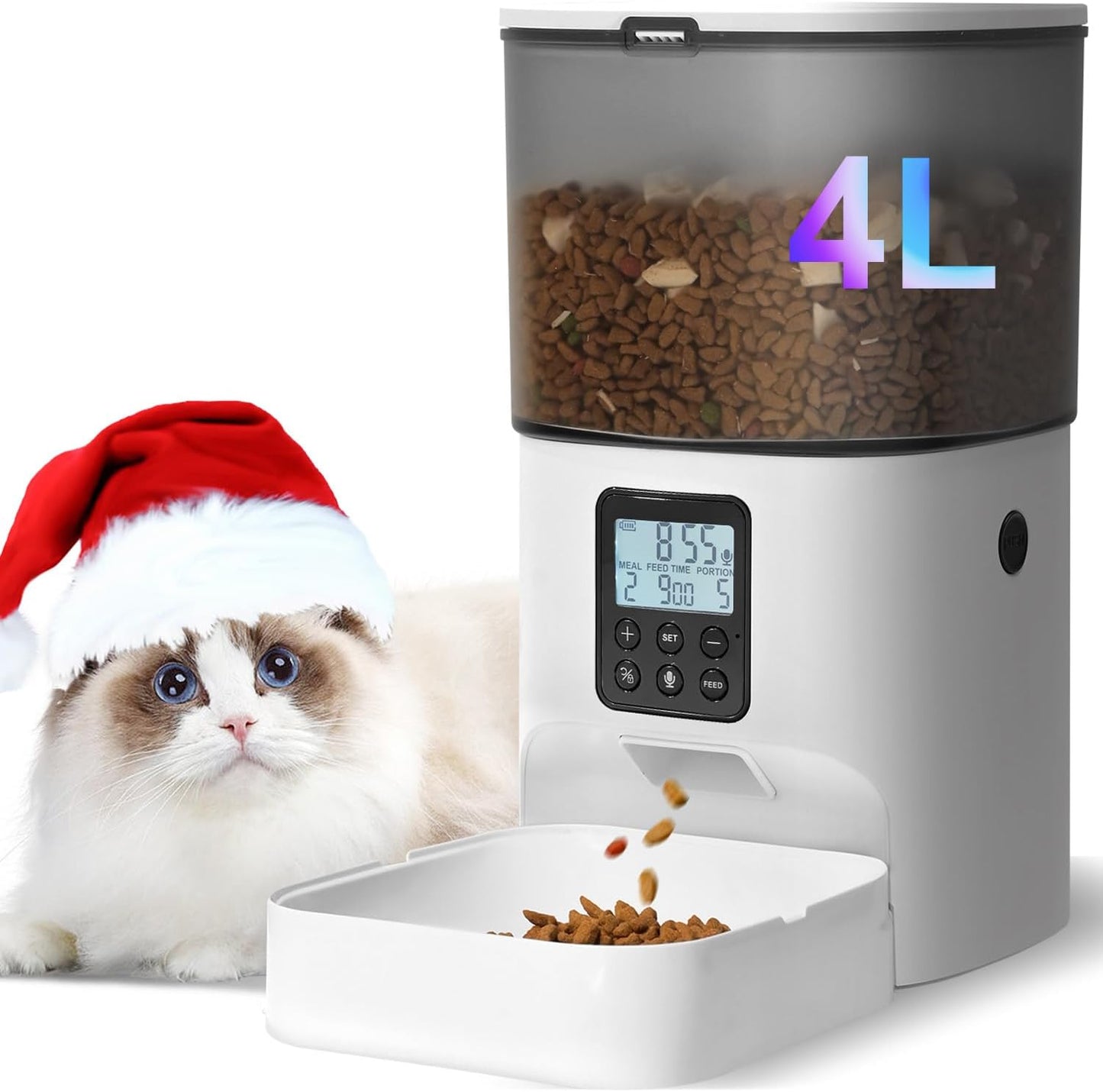 ANDOLL HOME Automatic Cat Feeder, 4L Cat Food Dispenser with 10S Voice Recorder, Pet Feeder up to 8 Meals per Day, Timed Dog Feeder with Dry Food Sealed Ring