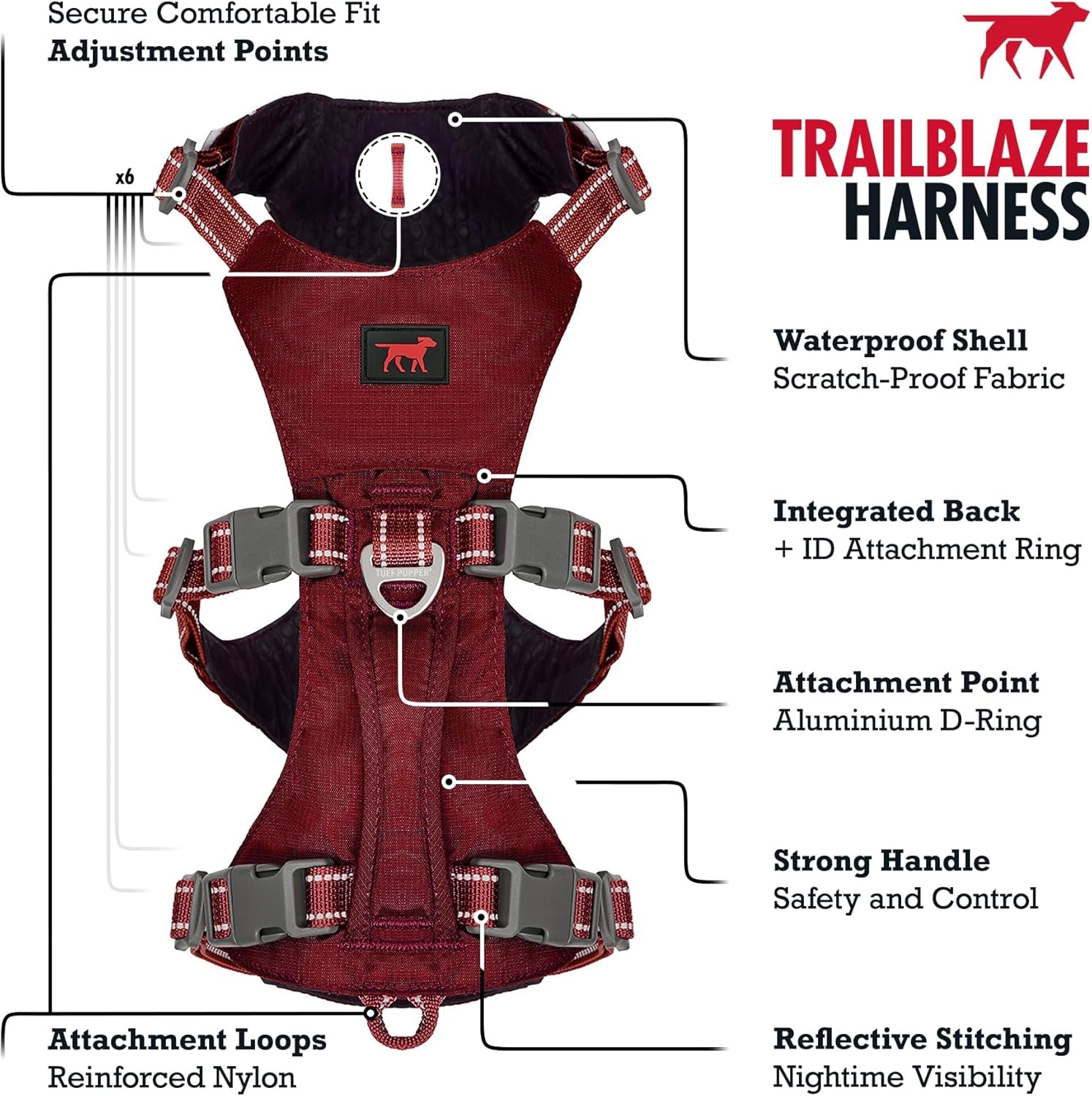 Tuff Pupper Escape Proof Dog Harness for Medium Dogs | No Pull Lightweight Adjustable Harness | No Escape Multifunctional Outdoor Pet Gear | Strong Durable Breathable | Secure Comfortable Fit