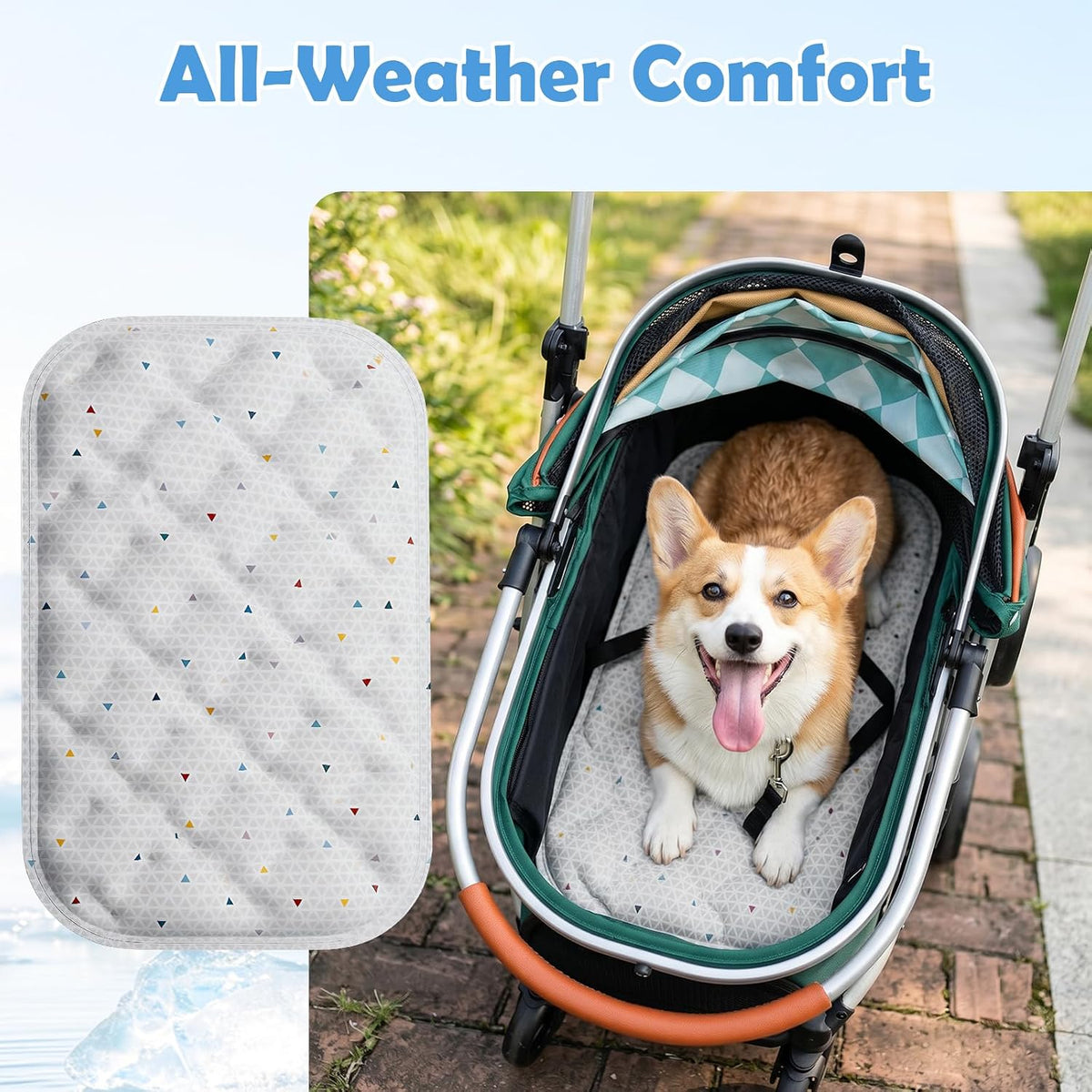 GTPLAYER Pet Stroller Cooling Mat for Cats & Small Dogs, 22.44"×13.39" Instant Self-Cooling Pad, Portable Kennel Mat for Stroller, Bed, Floor, Car Travel, Outdoor Summer Use, White