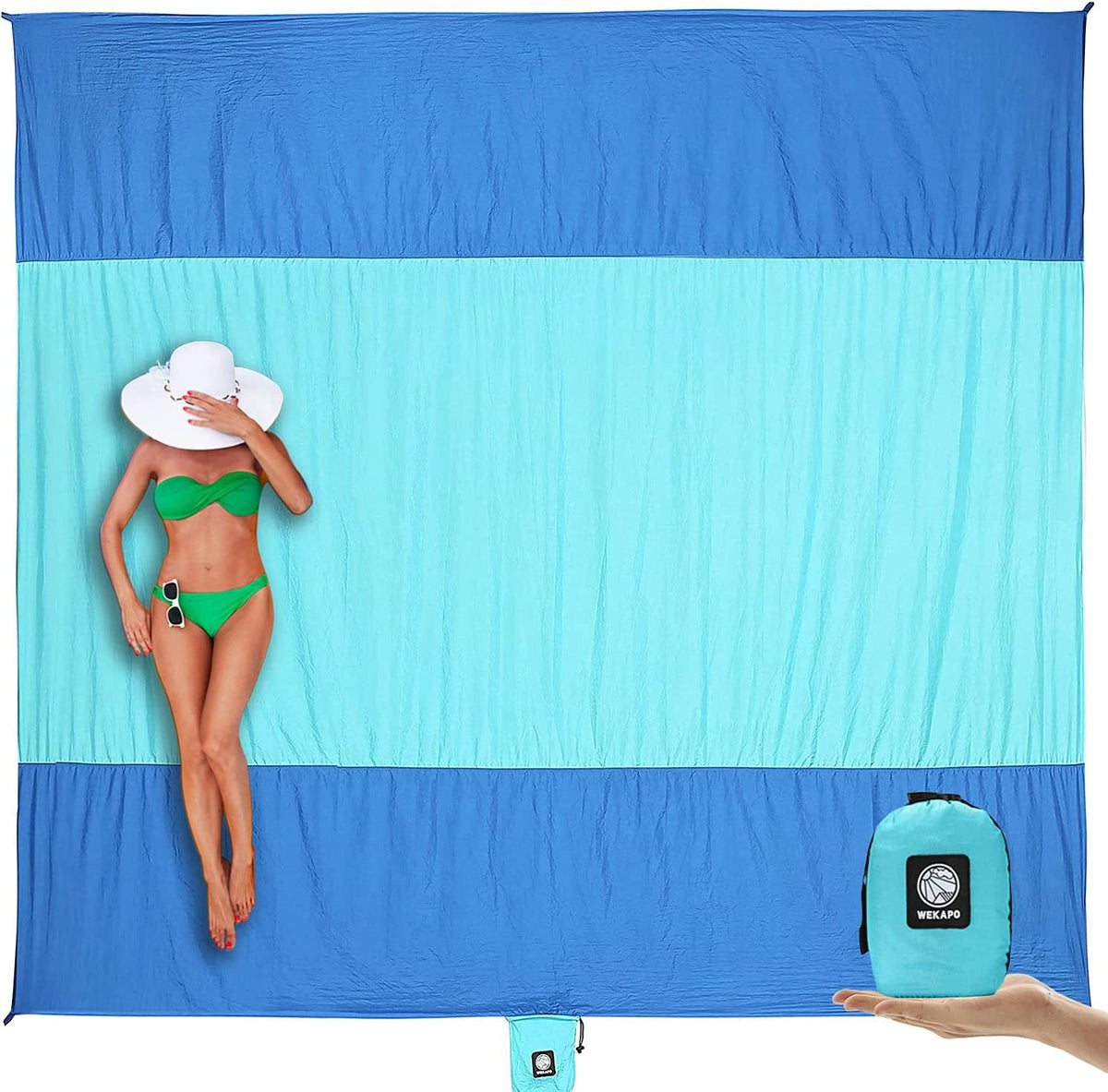 WEKAPO Beach Blanket Sandproof Waterproof, Extra Large Beach Mat, Oversized & Compact Sand Free, Quick Drying Beach Essentials for Vacation, Cruise, Picnic & Camping with Stakes