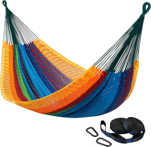 CHULIM Handwoven Mayan Hammock with 10Ft Tree Straps, 550Lbs Capacity Soft Rope Double Hammock, Portable Outdoor Hammock with Carry Bag for Camping Backyard Beach - Multi Color