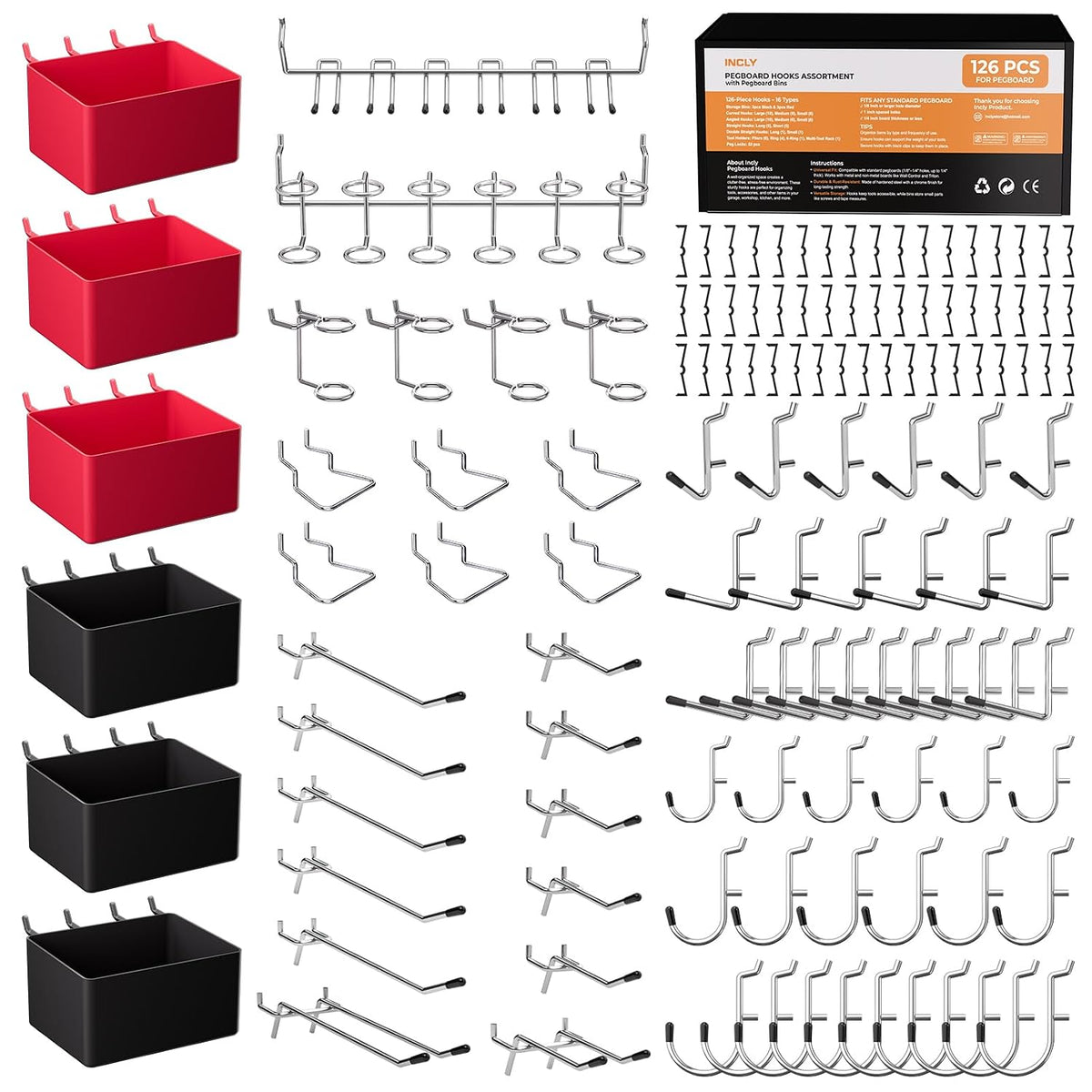 INCLY 126PCS Peg Board Organizer Accessories Kit for Organizing Tools