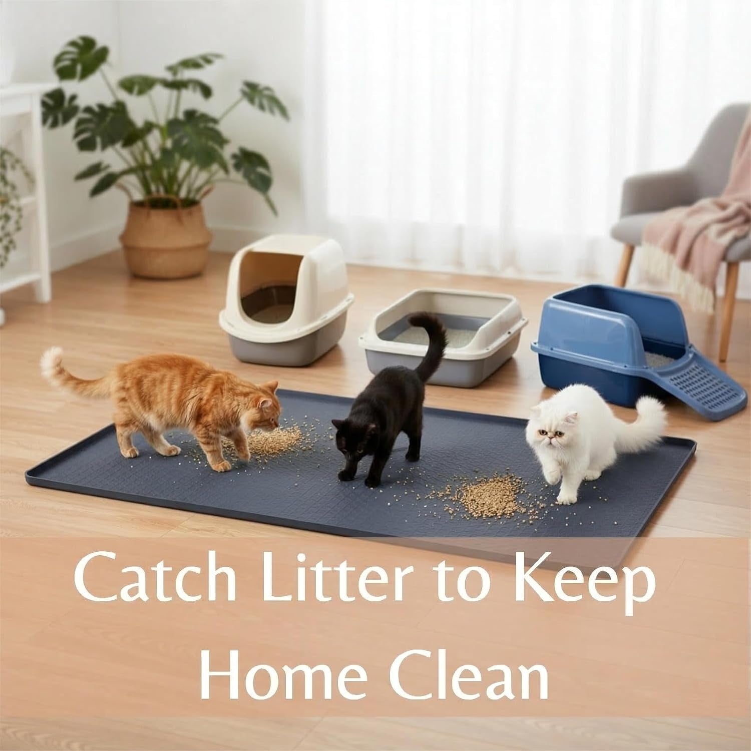 Cat Litter Mat, Extra Large 51"X25.6" Silicone Litter Box Mat, High Edge | Kitty Litter Mat for Auto Litter Box Areas, Waterproof Non-Slip Litter Mat, Easy Clean, Raised Lip Contains Multi-Cat Mess